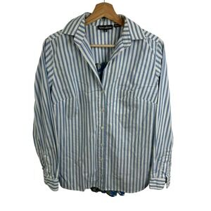 Tolani Collection White Blue Striped floral Back Shirt Size XS Button Down Women